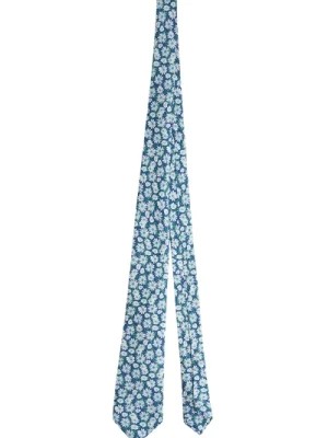 Zdjęcie produktu Ciemnoniebieski Jedwabny Krawat z Kwiatowym Wzorem Kiton