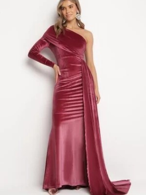 Zdjęcie produktu Ciemnoróżowa Asymetryczna Sukienka Maxi na Jedno Ramie Wistel