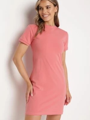 Zdjęcie produktu Ciemnoróżowa Bawełniana Sukienka T-shirtowa o Dopasowanym Kroju Maristar