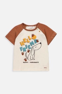 Zdjęcie produktu Coccodrillo t-shirt bawełniany niemowlęcy kolor beżowy z nadrukiem