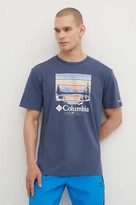 Zdjęcie produktu Columbia t-shirt bawełniany Path Lake męski kolor niebieski z nadrukiem 1934814