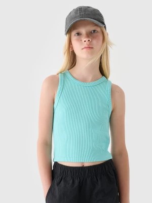 Zdjęcie produktu Crop top z prążkowanej dzianiny dziewczęcy - turkusowy 4F