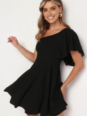 Zdjęcie produktu Czarna Asymetryczna Sukienka na Jedno Ramię z Falbanką Ellasue