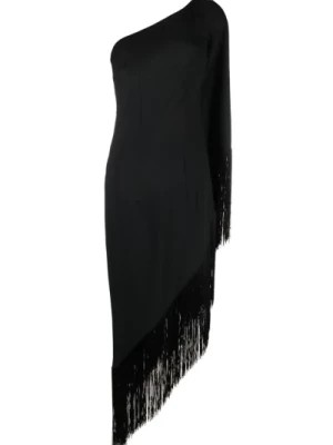 Zdjęcie produktu Czarna asymetryczna sukienka z frędzlami Taller Marmo