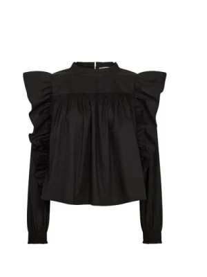 Zdjęcie produktu Czarna Bawełniana Bluzka z Falbankami Co'Couture