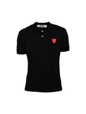 Zdjęcie produktu Czarna Bawełniana Koszulka Polo z Czerwonymi Sercami Comme des Garçons