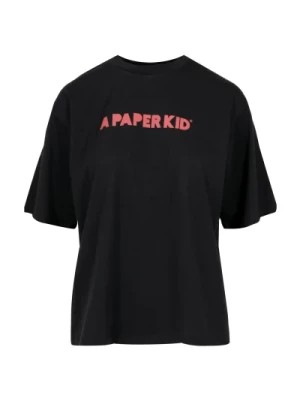 Zdjęcie produktu Czarna Bawełniana Koszulka z Logo A Paper Kid