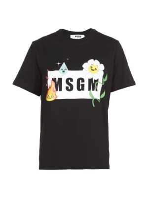 Zdjęcie produktu Czarna Bawełniana Koszulka z Logo na Przodzie Msgm