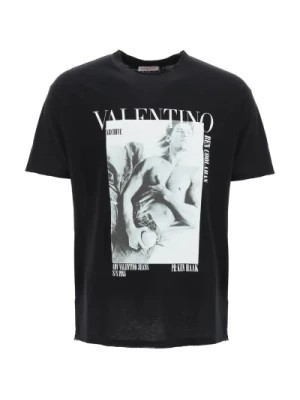 Zdjęcie produktu Czarna bawełniana koszulka z nadrukiem logo Valentino