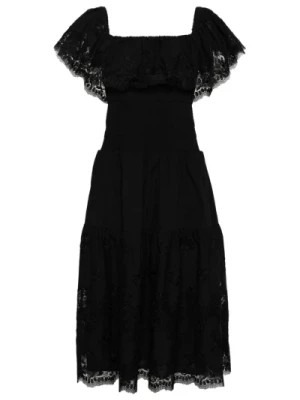 Zdjęcie produktu Czarna Bawełniana Sukienka Midi z Dekoltem na Ramionach Self Portrait