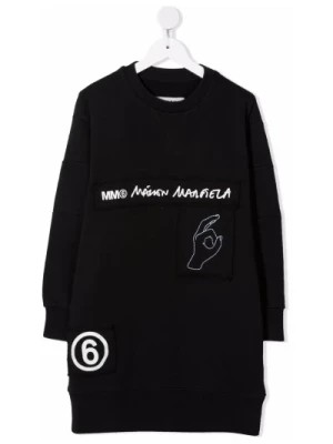 Zdjęcie produktu Czarna Bawełniana Sukienka Midi z Logo Tape Maison Margiela