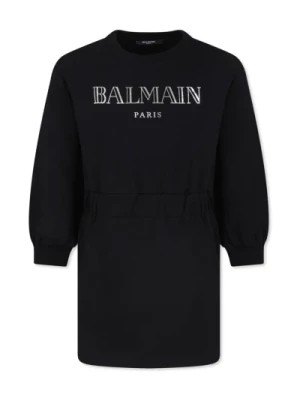 Zdjęcie produktu Czarna Bawełniana Sukienka z Logo Balmain