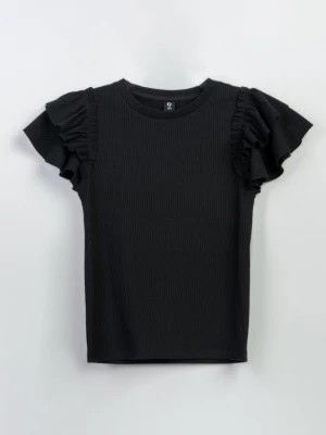 Zdjęcie produktu Czarna bluzka z dzianiny prążkowanej z ozdobnymi rękawami
