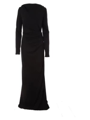 Zdjęcie produktu Czarna Długa Sukienka z Jersey Sablé z Dekoltem w u Łódka i Bocznym Rozcięciem Del Core