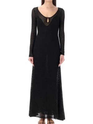 Zdjęcie produktu Czarna Długa Sukienka z Otwartym Dzianinowym Wzorem Tom Ford