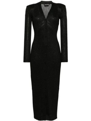 Zdjęcie produktu Czarna Dzianinowa Sukienka z Dekoltem V Tom Ford