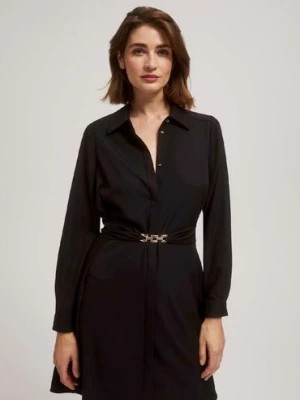 Zdjęcie produktu Czarna elegancka sukienka koszulowa z paskiem Moodo