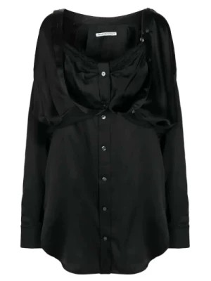 Zdjęcie produktu Czarna jedwabna sukienka z falbanami i koronkowymi wykończeniami Alexander Wang