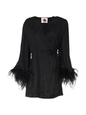 Zdjęcie produktu Czarna jedwabna sukienka z piórami na rękawach Art Dealer