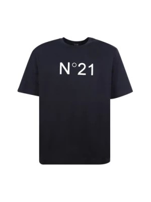 Zdjęcie produktu Czarna koszulka z okrągłym dekoltem i kontrastowym logo N21