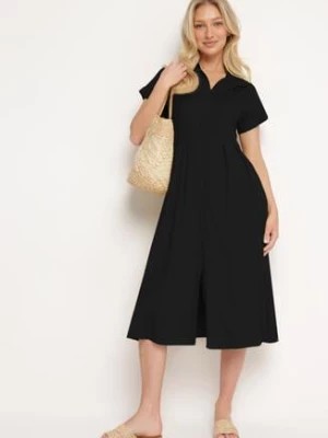 Zdjęcie produktu Czarna Koszulowa Sukienka z Lnem i Wiskozą Ircilla
