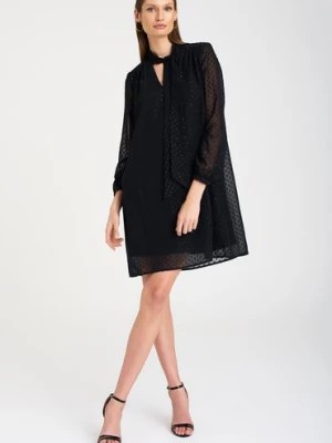 Zdjęcie produktu Czarna luźna sukienka damska wiązana pod szyją Greenpoint