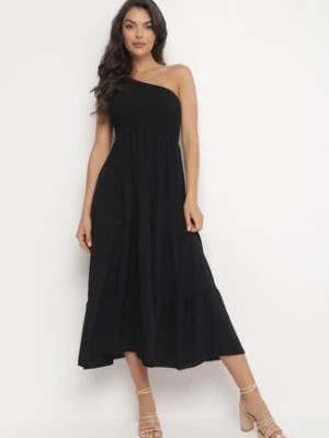 Zdjęcie produktu Czarna Maxi Sukienka Asymetryczna o Rozkloszowanym Kroju na Jedno Ramię Byrecl