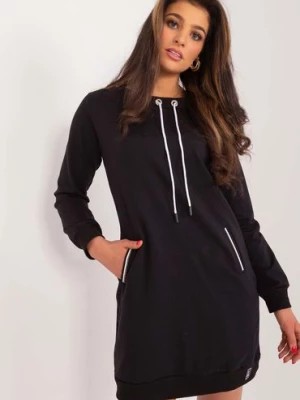 Zdjęcie produktu Czarna mini sukienka damska dresowa z bawełny RELEVANCE