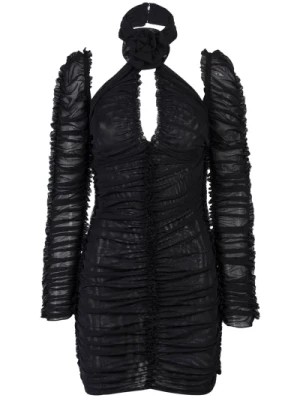 Zdjęcie produktu Czarna Mini Sukienka z Siateczki z Odpinanymi Rękawami i Detalami w Kształcie Róży AZ Factory