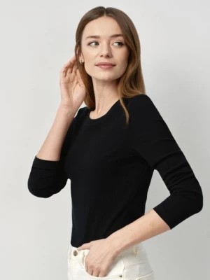 Zdjęcie produktu Czarna prążkowana bluzka longsleeve damska OCHNIK