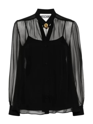 Zdjęcie produktu Czarna przezroczysta warstwowa bluzka z pozłacanymi elementami Moschino