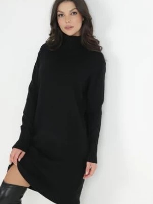 Zdjęcie produktu Czarna Pudełkowa Sukienka Dzianinowa z Golfem Chissa