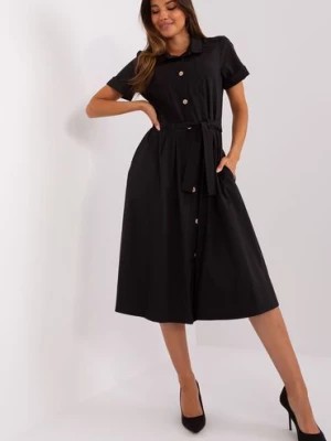 Zdjęcie produktu Czarna rozkloszowana sukienka damska szmizjerka ZULUNA