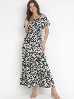 Zdjęcie produktu Czarna Rozkloszowana Sukienka Maxi w Kwiaty Casceia