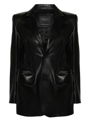 Zdjęcie produktu Czarna skórzana kurtka z naciętymi klapami Balenciaga