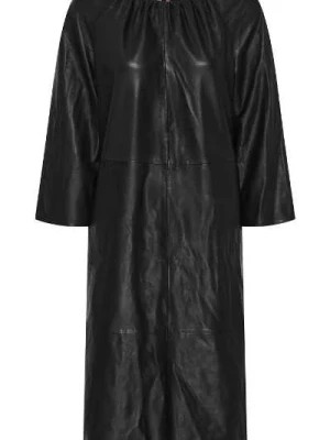 Zdjęcie produktu Czarna Skórzana Sukienka - Stylowy Design, Rękawy Trzy Czwarte Btfcph