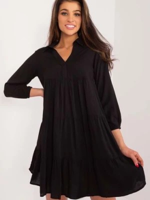 Zdjęcie produktu Czarna sukienka damska z falbaną SUBLEVEL długi rękaw