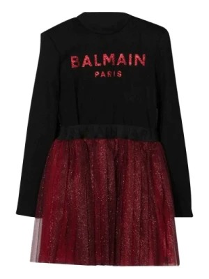 Zdjęcie produktu Czarna Sukienka dla Fashionistki z Haftowanym Logo Balmain