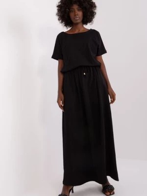 Zdjęcie produktu Czarna sukienka maxi basic na co dzień z krótkim rękawem RELEVANCE