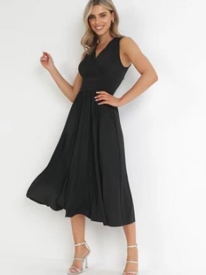 Zdjęcie produktu Czarna Sukienka Midi Bez Rękawów z Plisowanym Dołem Dreana