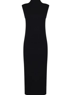 Zdjęcie produktu Czarna Sukienka Midi z Dżerseju z Żebrem Armarium