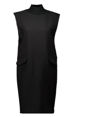 Zdjęcie produktu Czarna Sukienka Midi z Kołnierzem i Kieszeniami Co'Couture