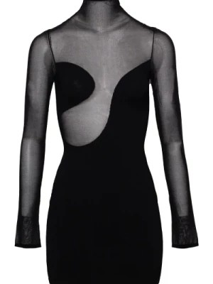 Zdjęcie produktu Czarna sukienka mini z przezroczystymi panelami i stójką Nensi Dojaka