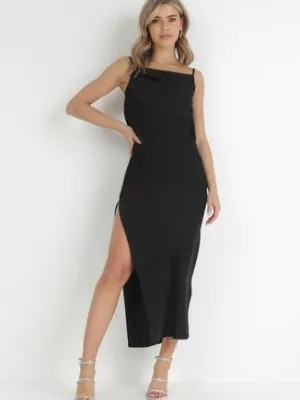 Zdjęcie produktu Czarna Sukienka na Cienkich Ramiączkach z Odkrytymi Plecami Napi