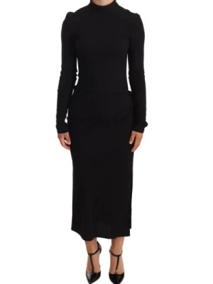 Zdjęcie produktu Czarna Sukienka Ołówkowa z Golfem i Rozcięciem Dolce & Gabbana