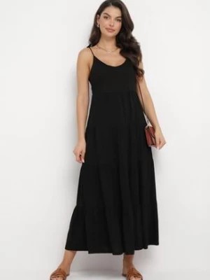 Zdjęcie produktu Czarna Sukienka z Bawełnianej Tkaniny z Wiązanymi Ramiączkami Esthenis