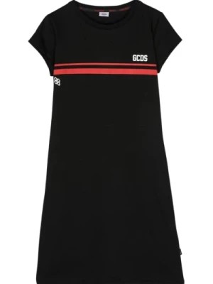 Zdjęcie produktu Czarna Sukienka z czerwonym wzorem pasków Gcds