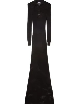 Zdjęcie produktu Czarna Sukienka z Logo i Długimi Rękawami Off White