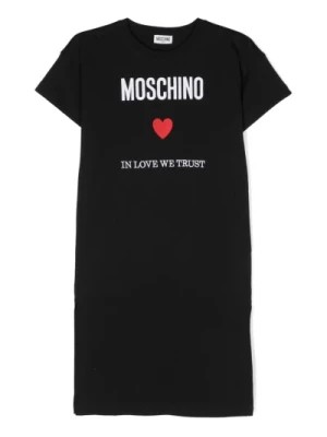 Zdjęcie produktu Czarna Sukienka z Logo i Sercem dla Dziewczynek Moschino