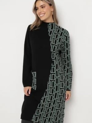 Zdjęcie produktu Czarna Sweterkowa Sukienka Midi z Asymetrycznym Wzorem i Kieszenią Chantila